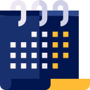 Blue and yellow calendar icon representing scheduling and planning