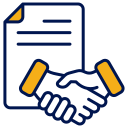 A handshake icon with a document, symbolizing a formal agreement or contract.