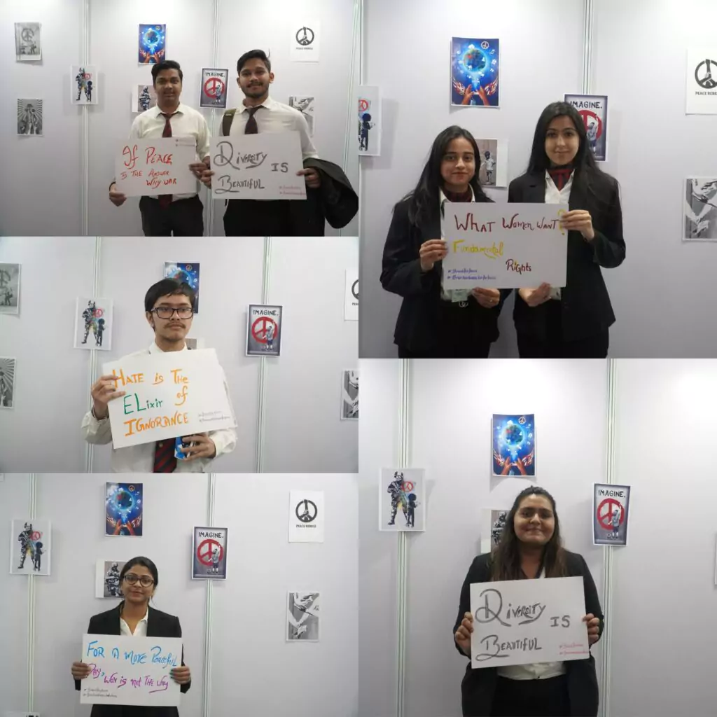 A collage of people holding signs, expressing various messages and emotions